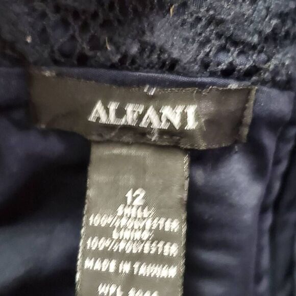 Alfani Women’s Navy Lace Skirt Size 12 Lined A-Line Floral Circle Crochet Midi C - Picture 5 of 7